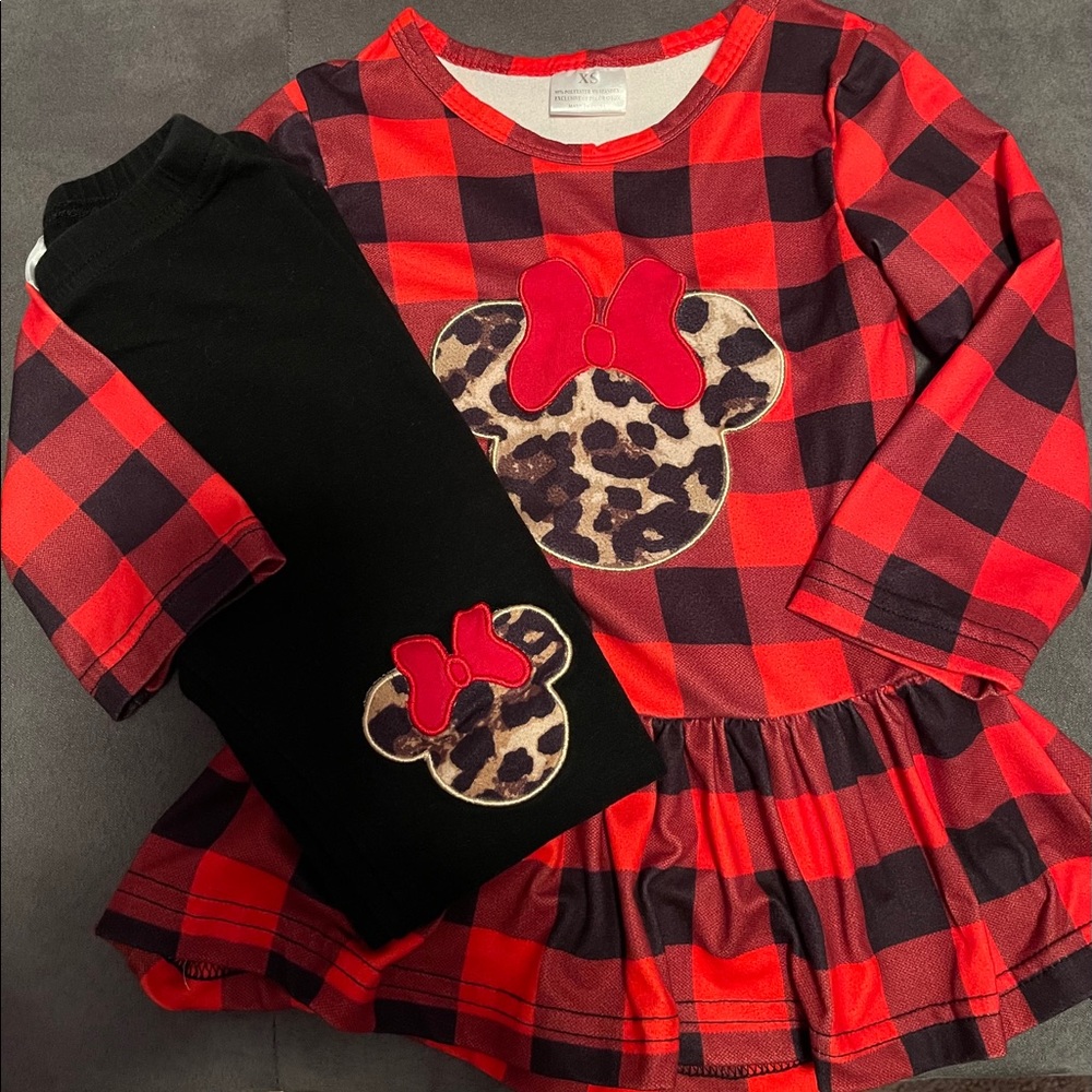 Minnie Mouse Buffalo Plaid Cheetah Set 18-24 Mon
